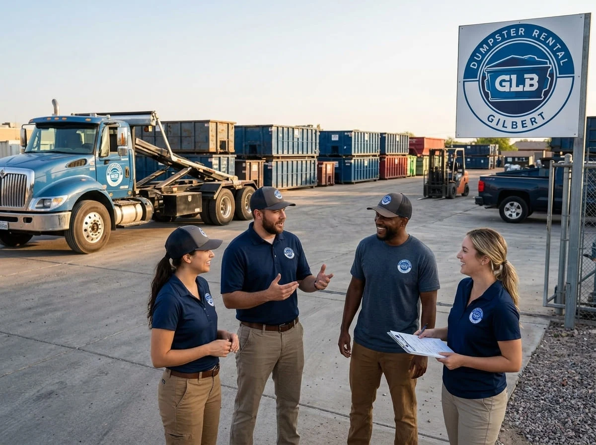 Gilbert and East Valley service area GLB Dumpster Rental Gilbert crew on location serving Gilbert, AZ and Maricopa County