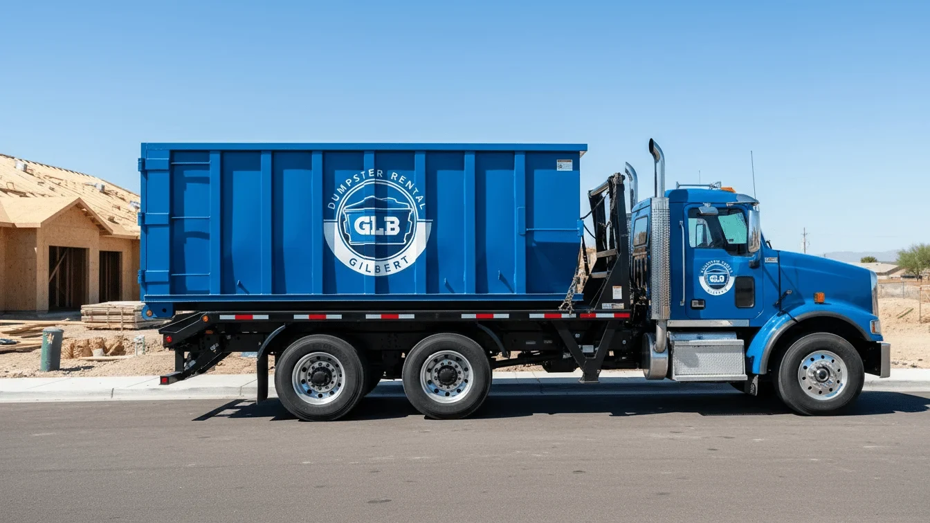Loaded roll-off dumpster and tonnage weight Roll-off dumpster loaded on a truck near Gilbert, AZ